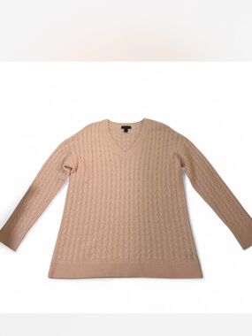 Classic V-Neck Cable Knit Sweater - Blush Pink